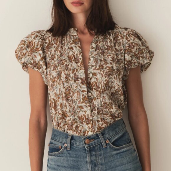 Dôen MILLIE TOP -- BLANC NARCISSUS FLORAL - Picture 1 of 7